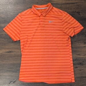 Nike Men's Orange Striped Polo Shirt